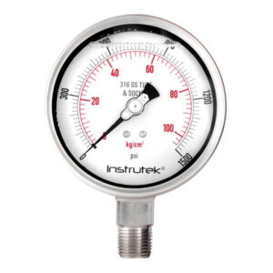 Manómetro 4", acero inoxidable, 1/2" NPT, inferior, 1500 psi-kg/cm2
