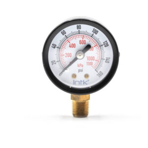 1.5" Standard, dry, pressure gauge, black steel case, 1/8" NPT, bottom connection, 0 to 160 psi-kPa