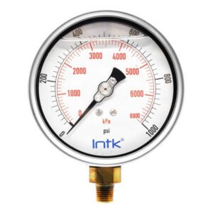4” Liquid filled (O.E.M.), pressure gauge, 1/4” NPT, bottom connection, 0 to 1000 psi-kPa
