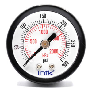 1.5" Standard, dry, pressure gauge, black steel case, 1/8" NPT, back connection, 0 to 300 psi-kPa