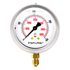 Manómetro 2.5", lleno de líquido premium, 1/4" BSPP, inferior, 400 bar-psi
