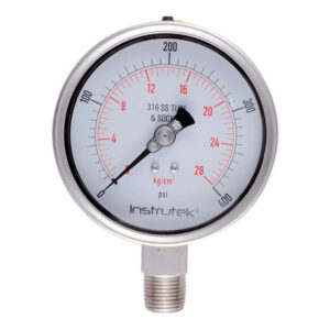 Manómetro 4", acero inoxidable, 1/2" NPT, inferior, 400 psi-kg/cm2