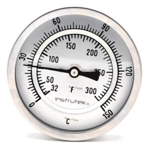 Termómetro 3 pulgadas, posterior, 1/2" NPT, vástago 9", rango 0 a 150 C-F