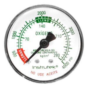 Manómetro 1.5", oxígeno medicinal, 1/8" NPT, posterior, 4000 psi-kg/cm2