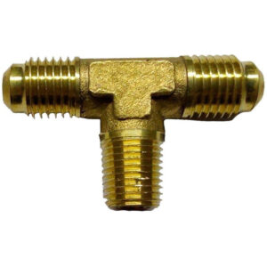 Conector en Tee, fabricado en latón de 1/8" NPT al Centro X 1/4" Flare
