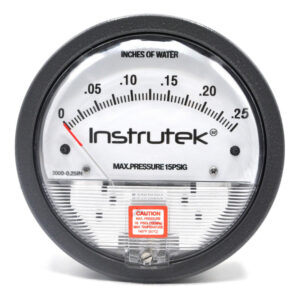 Manómetro de presión diferencial de 0 a 0.25 pulgadas de agua.