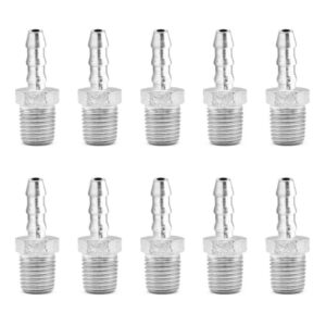 Espiga para mangueras con rosca macho de 1/4" NPT x 1/4", fabricado en latón y un recubrimiento en niquel.