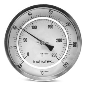 Termómetro 5 pulgadas, posterior, 1/2" NPT, vástago 9", rango -20 a 120 C-F