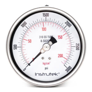 Manómetro 4", acero inoxidable, 1/2" NPT, posterior, 3000 psi-kg/cm2