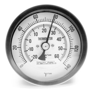 Termómetro 3 pulgadas, posterior, 1/2" NPT, vástago 9", rango -20 a 60 C-F
