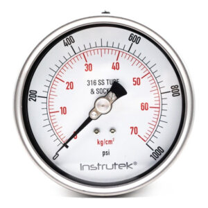Manómetro 4", acero inoxidable, 1/2" NPT, posterior, 1000 psi-kg/cm2