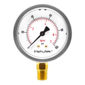 Manómetro 2.5", lleno de líquido premium, 1/4" NPT, inferior, 100 psi-kg/cm2