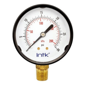 2.5" Standard, dry, pressure gauge, black steel case, 1/4" NPT, bottom connection, 0 to 30 psi-kPa