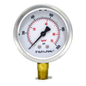 Manómetro 2.5", lleno de líquido premium, 1/4" NPT, inferior, 1000 psi-kg/cm2