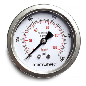 Manómetro 2.5", acero inoxidable, 1/4" NPT, posterior, 1500 psi-kg/cm2