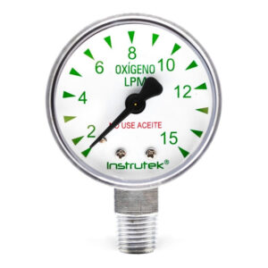Manómetro 2", oxígeno medicinal, 1/4" NPT, inferior, 15 lpm