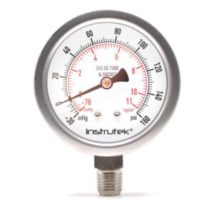 Manovacuómetro 2.5", acero inoxidable, 1/4" NPT, inferior, 30 Vac inHg-cmHg, 160 psi-kg/cm2