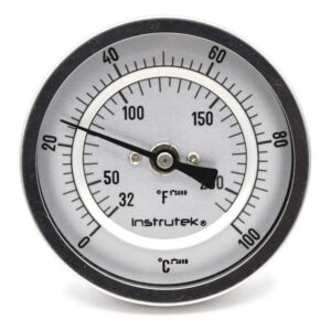 Termómetro 3 pulgadas, posterior, 1/2" NPT, vástago 2.5", rango 0 a 100 C-F