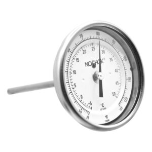 Termómetro 3 pulgadas, acero inoxidable, posterior, 1/2" NPT, vástago 6", rango 25 a 125 F-C