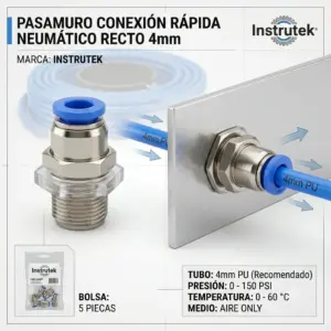 Pasamuro neumático recto 4mm Instrutek Conector neumático pasamuro de 4 mm Pasamuro rápido para tubing neumático Conexión rápida neumática 8mm Accesorio neumático industrial Instrutek Conector pasamuro para manguera neumática 8 mm Conexión rápida neumática 6mm Accesorio neumático industrial Instrutek Conector pasamuro para manguera neumática 6 mm Conexión rápida neumática 3/8 Accesorio neumático industrial Instrutek Conector pasamuro para manguera neumática 3/8 Conexión rápida neumática 1/8 NPT x 4mm Accesorio neumático industrial Instrutek Conector pasamuro para manguera neumática 4 mm Conexión rápida neumática 1/8 Accesorio neumático industrial Instrutek Conector pasamuro para manguera neumática 1/8 Conexión rápida neumática 1/8 Accesorio neumático industrial Instrutek Conector pasamuro para manguera neumática 1/8 Conexión rápida neumática 12mm Accesorio neumático industrial Instrutek Conector pasamuro para manguera neumática 12 mm Conexión rápida neumática 1/2 Accesorio neumático industrial Instrutek Conector pasamuro para manguera neumática 1/2 onexión rápida neumática 10mm Accesorio neumático industrial Instrutek Conector pasamuro para manguera neumática 10 mm