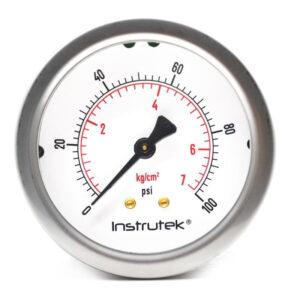 Manómetro premium 100 PSI con glicerina Instrutek Manómetro inoxidable 2.5 pulgadas para sistemas hidráulicos Manómetro con conexión posterior 1/4 NPT