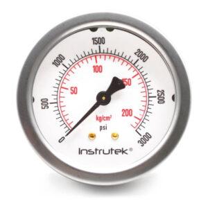 text de imágenes Manómetro premium 3000 PSI con glicerina Instrutek Manómetro inoxidable 2.5 pulgadas para alta presión Manómetro industrial con conexión posterior 1/4 NPT