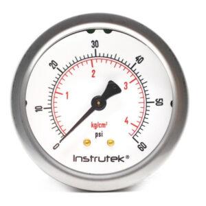 Manómetro premium 60 PSI con glicerina Instrutek Manómetro inoxidable 2.5 pulgadas para sistemas neumáticos Manómetro industrial con conexión posterior 1/4 NPT