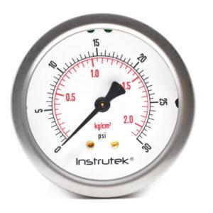 Manómetro premium 30 PSI con glicerina Instrutek Manómetro inoxidable 2.5 pulgadas para baja presión Manómetro industrial con conexión posterior 1/4 NPT